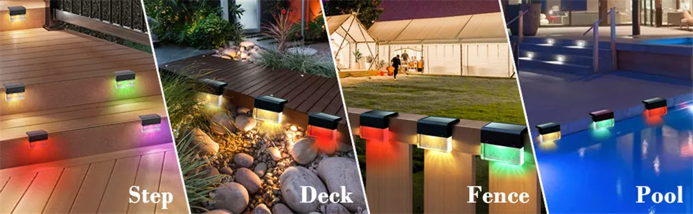 LED Solar Deck Light Waterproof Fence Light Color Changing Stair Lights Garden Wall Lights Street Lamp Patio Yard Step Light