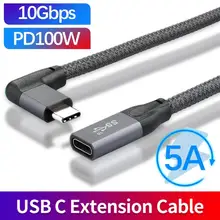 

100W PD Curved USB3.1 Type-C Extension Cable 4K 10Gbps USB-C Gen 2 Fast Charging Data Extender Cord For Macbook Laptop PC