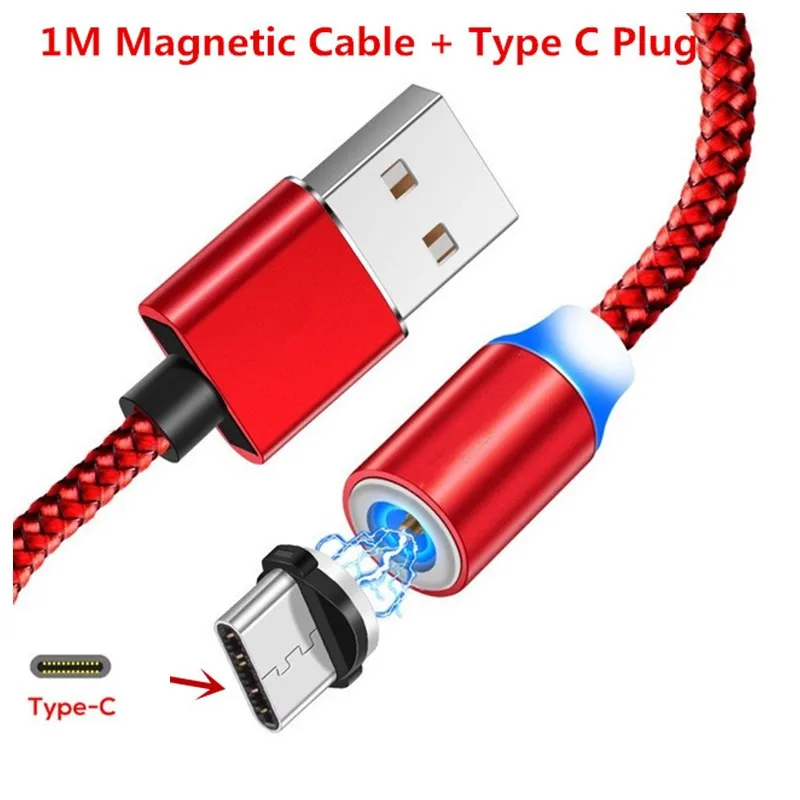 Быстрая зарядка Магнитный USB кабель QC 3,0 зарядное устройство для samsung huawei y6 prime y7 y5 honor 8 9 10 lite p20 p30 mate 20 10 lite - Цвет: For Type C Red