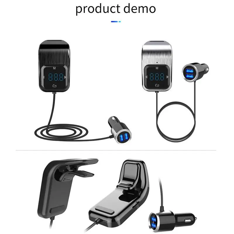 Металлический автомобильный fm-передатчик, Bluetooth, беспроводной AUX MP3 плеер, fm-модулятор, адаптер громкой связи с двойным USB быстрым зарядным устройством