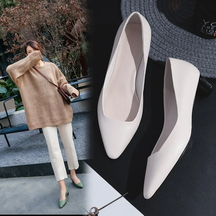 

2018 New Style WOMEN'S Shoes Spring Shoes Ozhouzhan 4.5 Cm-Style Leather High Heel Shoes Semi-high Heeled Shallow Mouth Single S