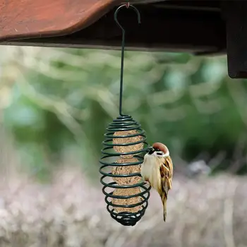 

Field Wild Small Bird Feeder Automatic Bird Spiral Feeding Tool with Carrying Hook Metal Hanging Fat Ball Holder 7.5*7.5*28CM