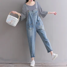 Женский джинсовый комбинезон размера плюс, облегающий пояс, свободный дизайн, песочный взрыв, Ретро стиль, модный, с карманами, для девочек, джинсовый комбинезон