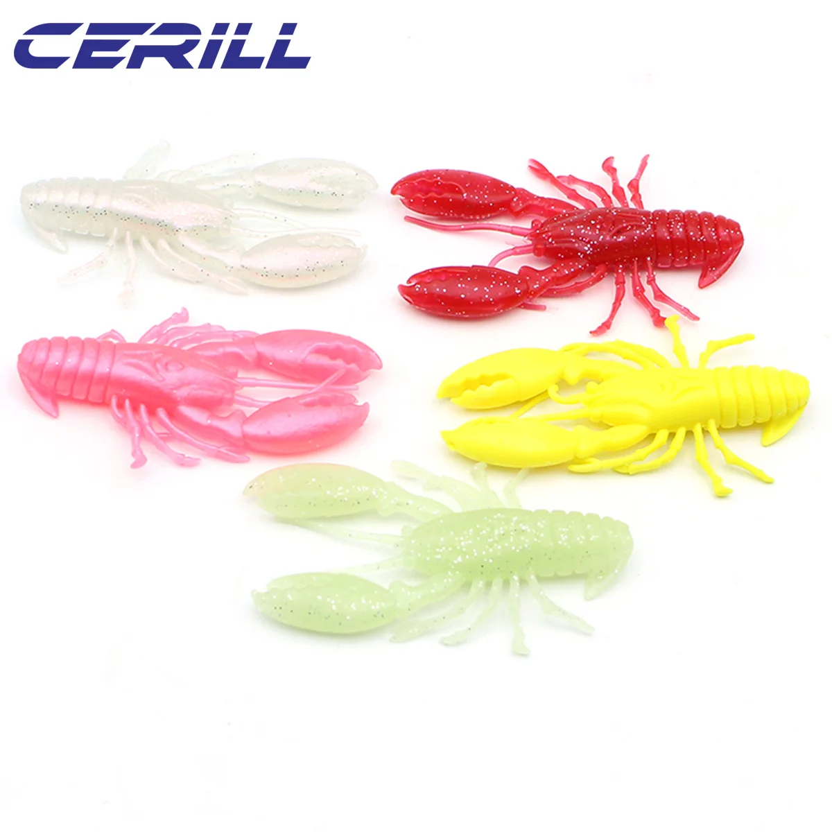 Cerill 5 PCS Crawfish Soft Fishing Lure Shrimp Grub Bait Jig Wobbler Swing  9 cm 12 g Artificial Silicone Twintail Bass Swimbait