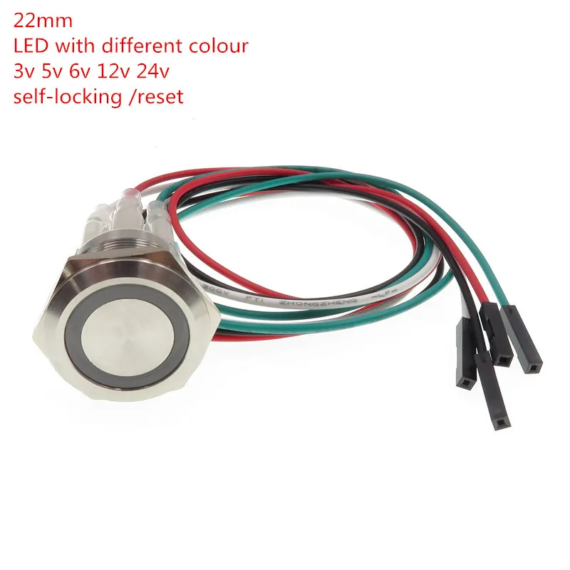 

1pcs 22mm Ring Waterproof Metal Push Button Switch With LED light Self-locking and momentary with 50cm wire