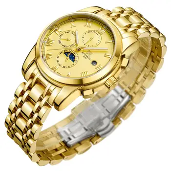 

Luxury Brand WEISIKAI Mechanical Watch Gold Stainless Steel Strap Wristwatch Auto Date Calendar Male Watch Relojes Para Hombre
