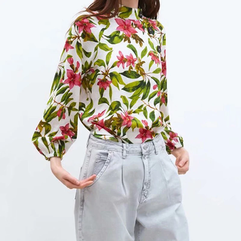 

Print Womens Linen Tops and Blouses Spring Long Sleeve Shirt Blouse Plus Size Top Women Button Fashion Short Blouses For Women