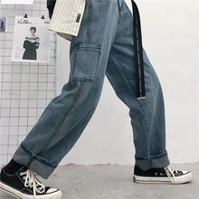Винтажные Лоскутные свободные прямые мешковатые джинсовые штаны для женщин/мужчин, уличная одежда размера плюс, шаровары в стиле хип-хоп, панк, Джинсы бойфренда