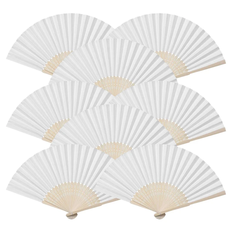 

8Pcs Paper Folding Hand Fan DIY Handheld Fan Bridal Folded Fan with Bamboo Frame for Wedding Home Decoration Dancing Costume Par