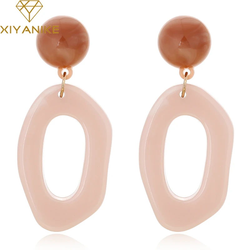 

XIYANIKE 2019 Japan Korean Design Sweet Geometric Irregular Acrylic Earrings For Women Girl Pink Leopard Print Pendant Earrings