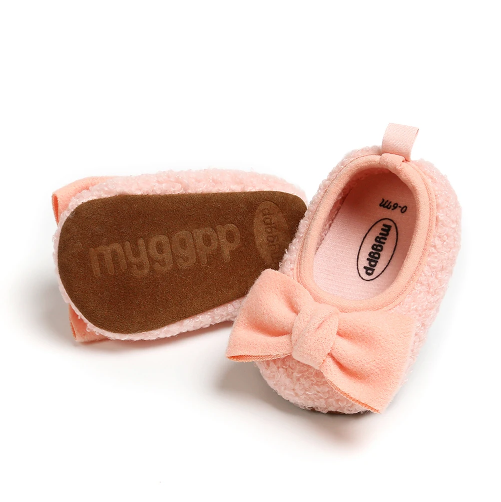 Противоскользящие носки для маленьких девочек 0-18 месяцев тапочки для новорожденного с бантиком Ботинки 0-18 месяцев