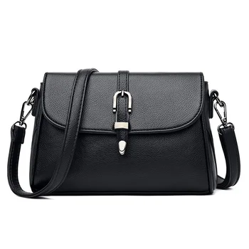 

Black Women's Small Square Bag Solid Color Shoulder Bags High Quality Leather Handbag Retro Design Lady Messenger Bag Trend Sac