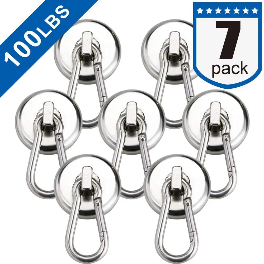 100LBS Magnetic Hooks Strong Heavy Duty Neodymium Magnet Hooks with Swivel Carabiner Hook-4 Pack 