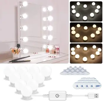 

3 Modes Colors Makeup Mirror Light Led Touch Dimming Vanity Dressing Table Lamp Bulb USB 12V Hollywood Make Up Mirror Wall Lamp