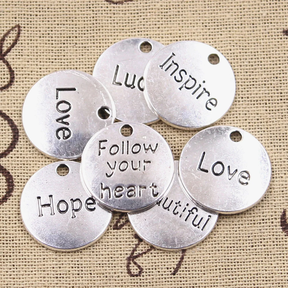 10 шт. Подвески Follow Your Heart Любовь Удача надеемся Inspire 20x20 мм антикварные подвески из серебра ювелирных изделий