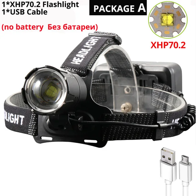 XHP70.2 светодиодный налобный фонарь XHP70 самый мощный желтый белый светодиодный налобный фонарь для рыбалки, кемпинга, фонарь с зумом, 3*18650 батареи - Испускаемый цвет: Package A