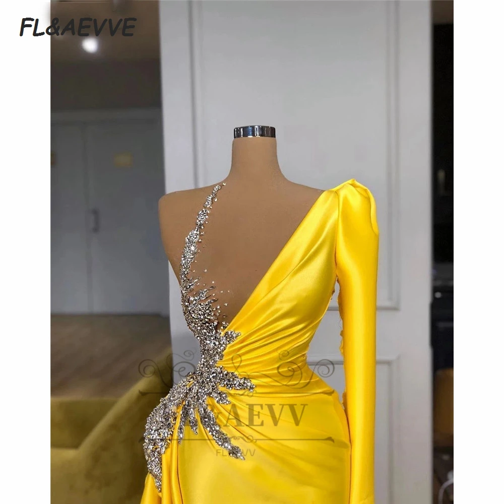 2020 Yellow Celebrity Dresses Mermaid One Shoulder Women Red Carpet Runaway Dresses Party Arabic Evening Gowns Robe De Soiree (2)
