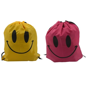 

2 Pcs Smile Outdoor Backpack Drawstring Waterproof Bag, Rose Red & Yellow