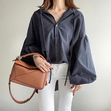 

Blouse Spring And Autumn New Japanese Fashion Temperament Commuter Lantern Sleeve Loose Single-breasted Ladies Solid Color Shirt