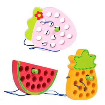 

Wooden Lacing Toy Threading Fruit Block Puzzles Baby Children Educational Toys
