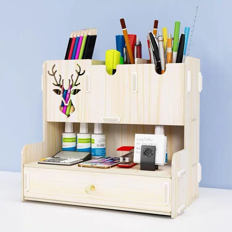 Porta pluma de escritorio de madera multifunción, estuche de almacenamiento creativo para oficina y escuela, organizador de lápices, 1 Uds.