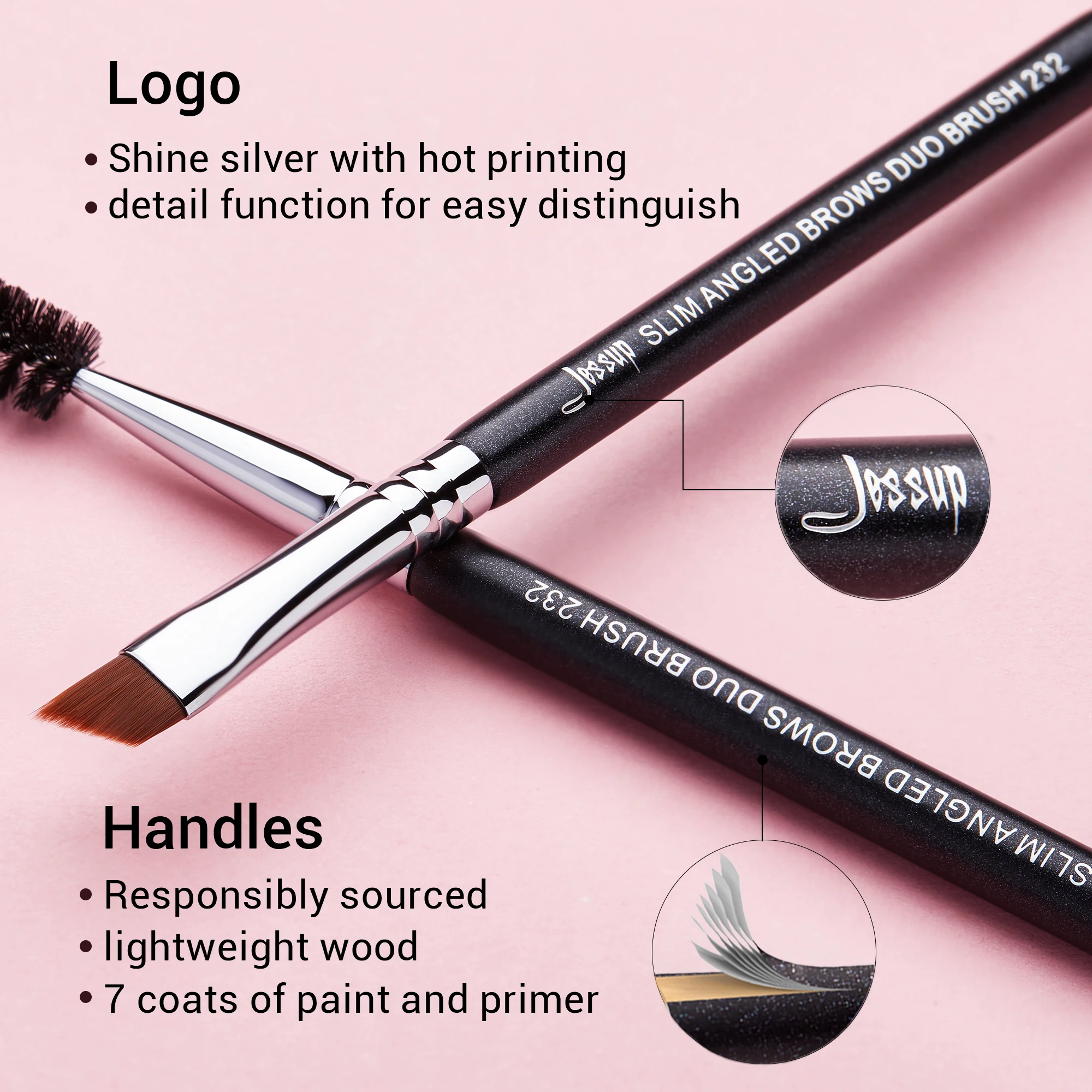 Jessup Eyebrow Makeup Brush Dual-head Eyebrow Eyelash Brushes Eye Make Up Cosmetics Beauty Tools Synthetic Hair Wood Handle 3