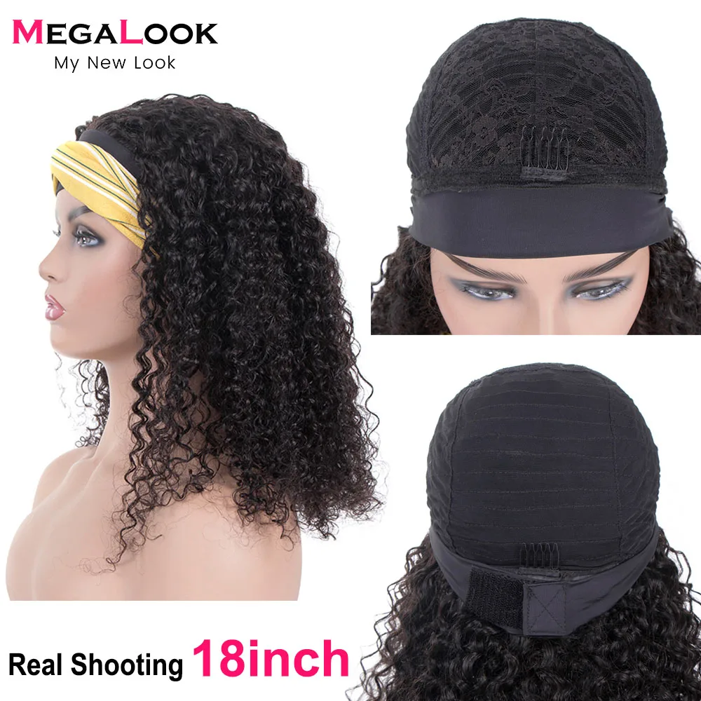 Curly Headband Wig Human Hair Wig Glueless No Gel Remy Brazilain Curly Human Hair Wigs Women Full Machine Made Scarf human hair wigs