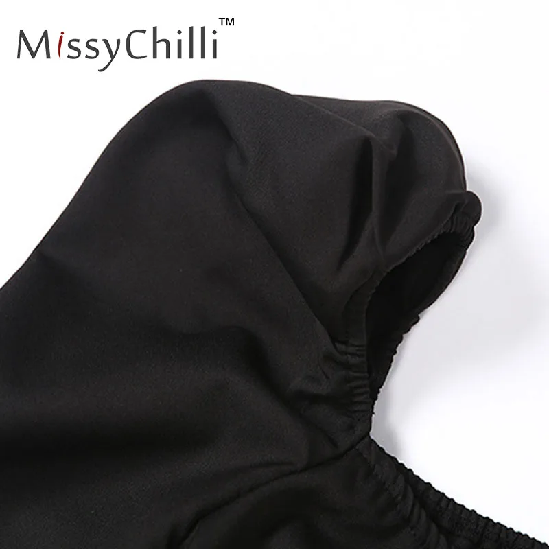 MissyChilli белый с пышными рукавами женская блузка рубашка сексуальная открытая спина клуб черный укороченный Топ женский квадратный воротник уличная короткий топ