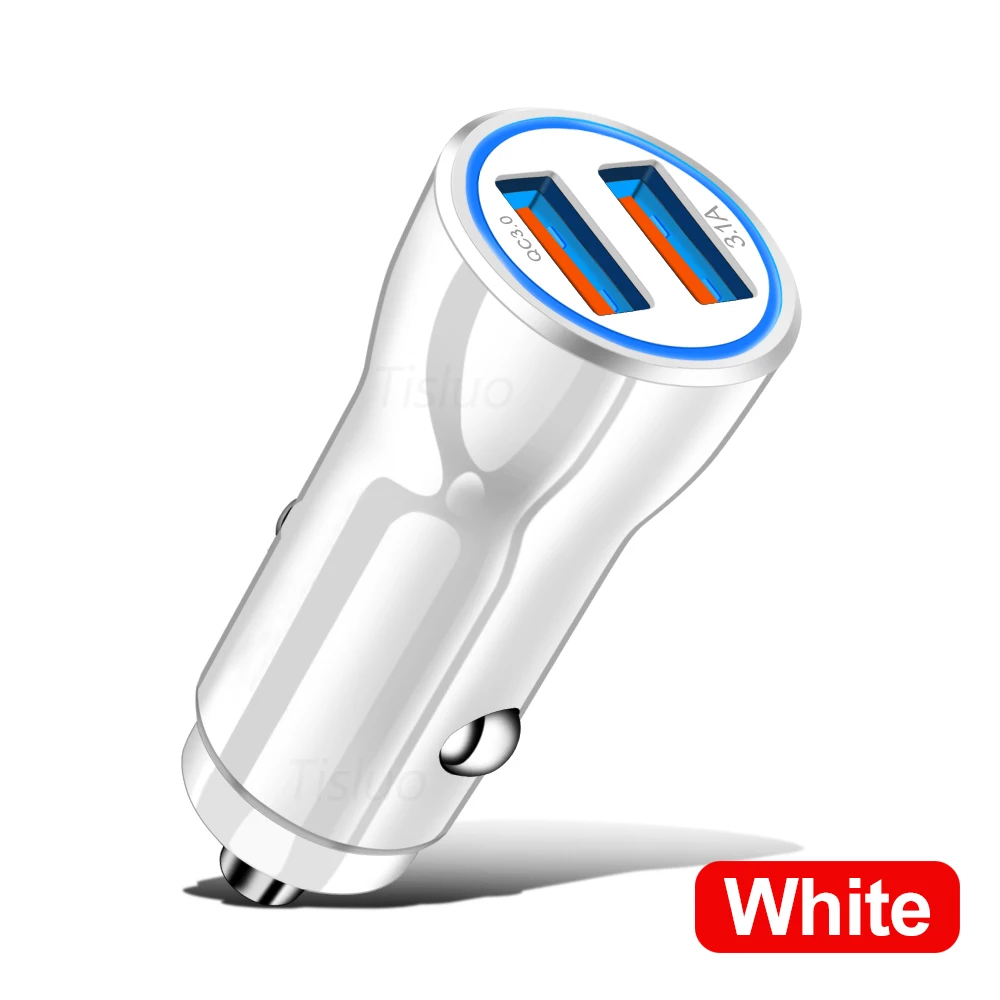 iphone fast car charger Tisluo Dual USB Car Charger QC 3.0 3.1A Dual USB Fast Charging For iPhone XS 11 Pro Max 6 7 8 Xiaomi Redmi Huawei Phone Charger auto usb charger Car Chargers