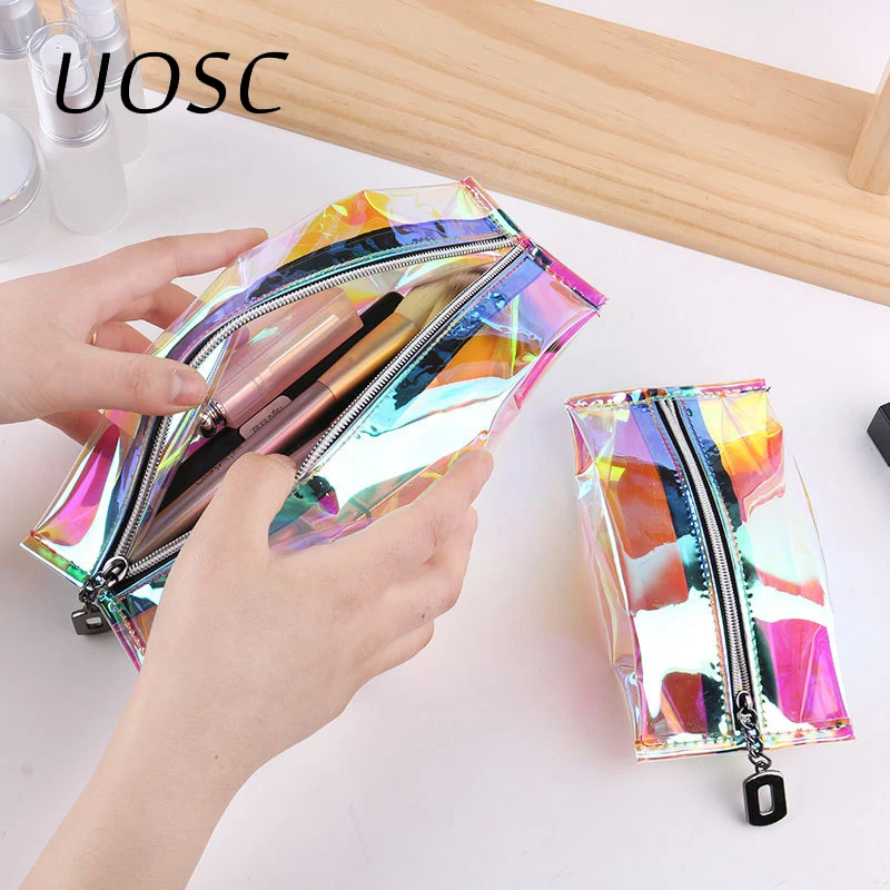 UOSC, лазерная, прозрачная, косметичка для макияжа, для женщин, для путешествий, складная, косметичка, органайзер на молнии, сумка для хранения, косметичка, косметичка, набор для мытья