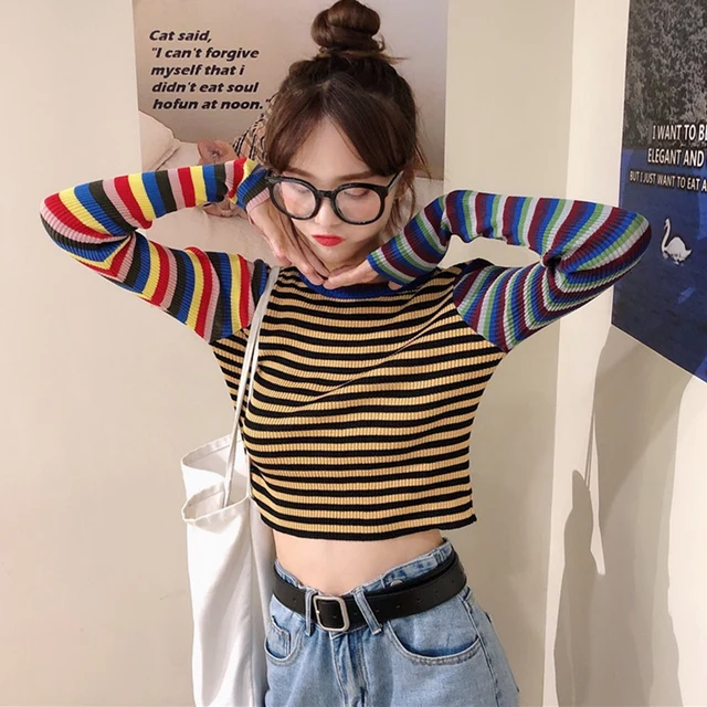 Women Shirt Casual Striped Knitted | Shoniv.com