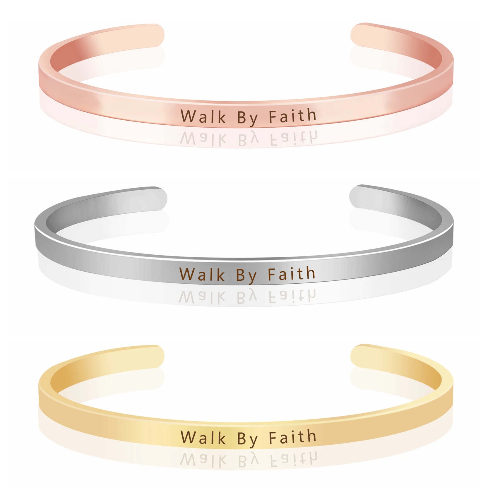 Один день в то время вдохновляющий персонализированный браслет с мантрой ювелирные изделия праздник день рождения подарок серебряный металлический браслет для семьи - Metal Color: Walk By Faith
