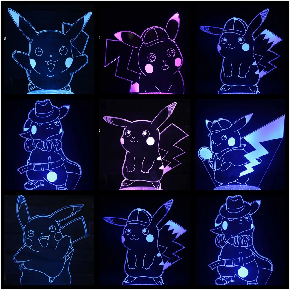 Покемон го фигурка 3D LEDRGB лампа Пикачу Eevee черепаха птица огонь Дракон Pokeball мяч Bulbasaur Bay ролевой Подарочный ночник