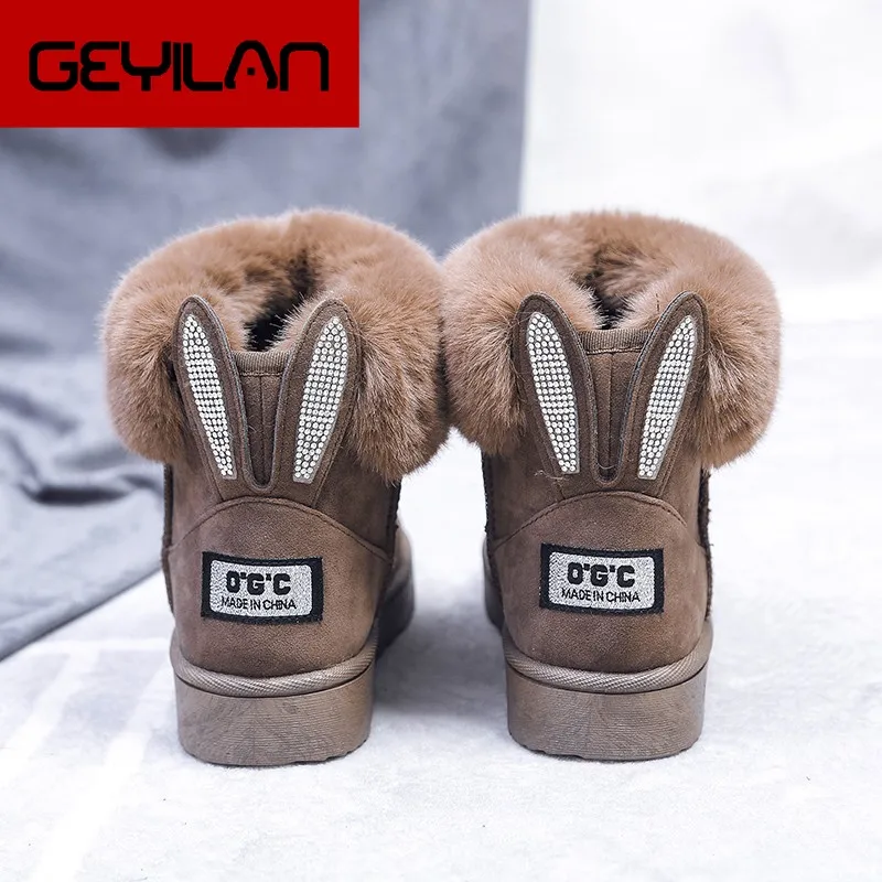 

Women Winter Snow Boots Outdoor fur Keep Warm Shoes Female Sweet Flock Slip-on Woolen Boot Solid Rhinestone Casual Boots women