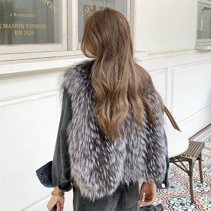 FURSARCAR 2021 Fashion Fox Fur Gilet Natural Mink Fur Coat Sexy Young High Quality Waistcoat Female Sleeveless Short Fur Vest