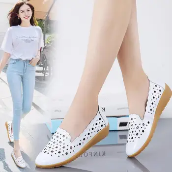 

Hole shoes female Genuine leather sandals 2020 women sandals summer casual flat sandals woman Soft bottom hollow out beach shoes