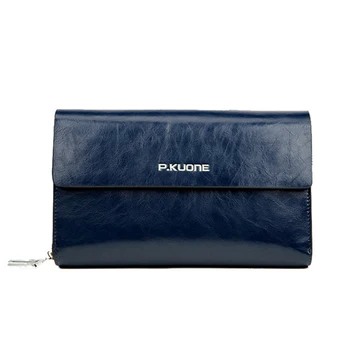 

P.Kuone Fashion Brand Bag Genuine Leather Handbag Business Men Clutch Bags Double Zipper Large Capacity Hand Bag