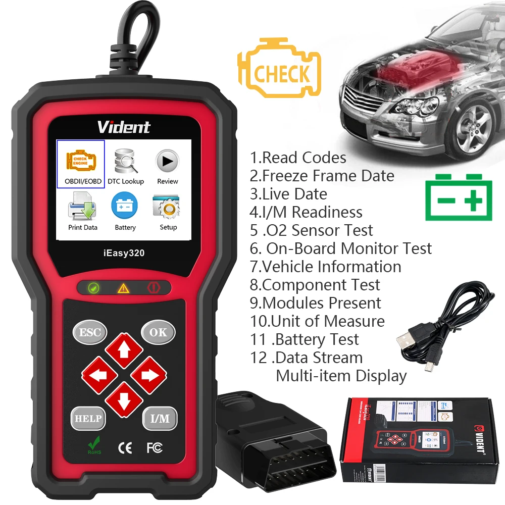 best car battery charger VIDENT iEasy320 OBDII/EOBD+CAN Code Reader Works with Most 1996 and Newer OBDII& CAN Compliant Cars portable car battery charger