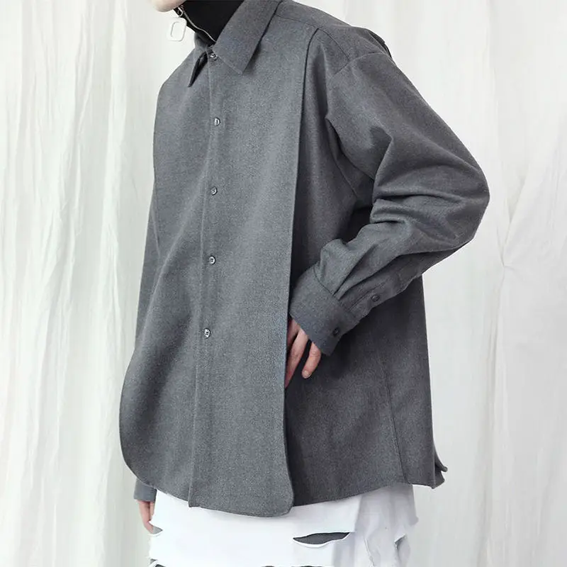 

Autumn Korean Shirt Men's Fashion Solid Color Fake Two Casual Shirts Men Streetwear Loose Long Sleeve Shirt Mens Dress Shirt