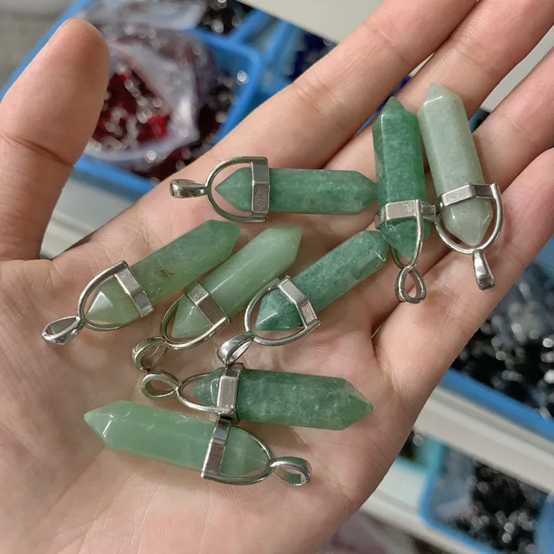 Natural Stone  Hexagonal Opal Tiger's Eye Amethysts Pink Quartz Crystal Chakra Reiki Healing Pendants Necklace Jewelry Making