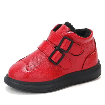 

Casual Buckle Solid Little Kids Toddler Shoes Girls Warm Leather Shoes Fashion Autumn Winter Children's Short Plus Cotton Boots