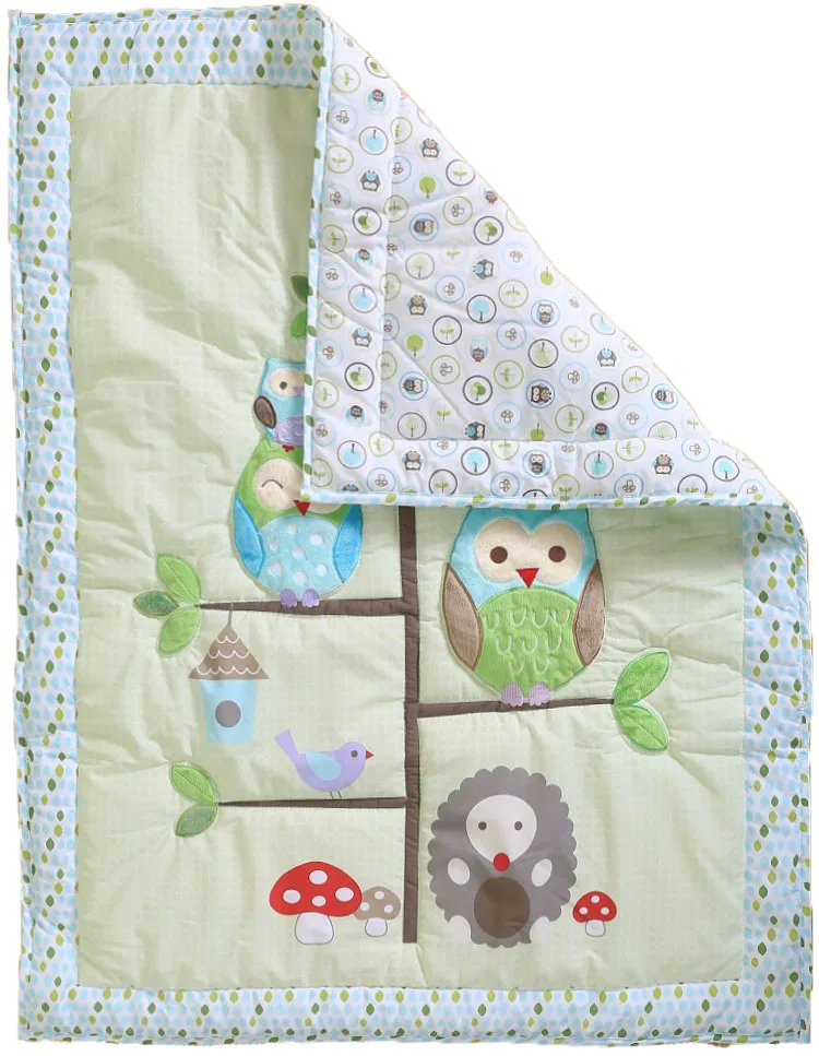 1pcs crib quilt Мультяшный вышитый Комплект постельного белья с зеленой совой для кроватки, детское одеяло, эластичный лист, бамперы для новорожденных, детские постельные принадлежности, набор s для рождественских подарков - Цвет: 1pcs crib quilt