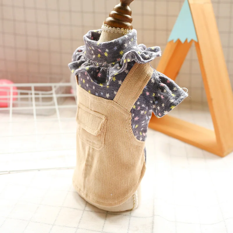 Pet Strap Dress Spring Autumn Straight Skirt Dog Clothes For Dogs Cotton Floral Splicing Corduroy Dresses Yorkshire Dog Apparel