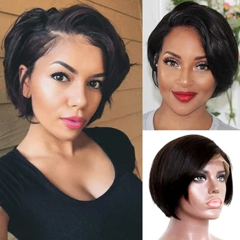 

13x4 Short Human Hair Wigs Pixie Cut Wig Straight Bob Lace Front Wig Remy Brazilian 150% Density Glueless Remy Wig Pre Plucked