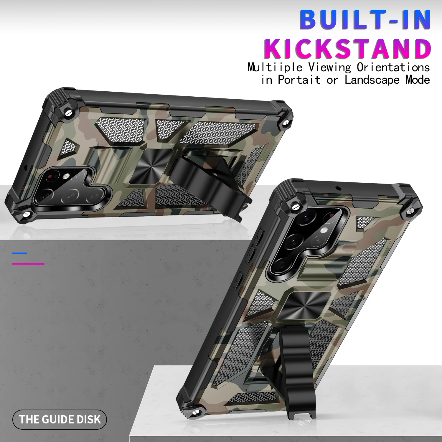 Camouflage Armour Case For Samsung Galaxy S Note 20 and M Series Phones with Kickstand