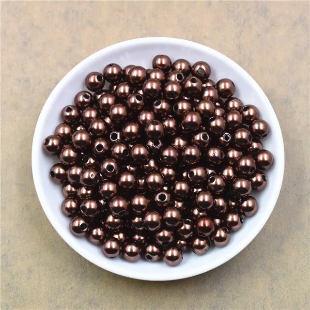 50-400Pcs/bag With Hole ABS Imitation Pearl Bead 4/6/8/10/12MM Round Plastic Acrylic Spacer Bead for DIY Jewelry Making Findings Brown