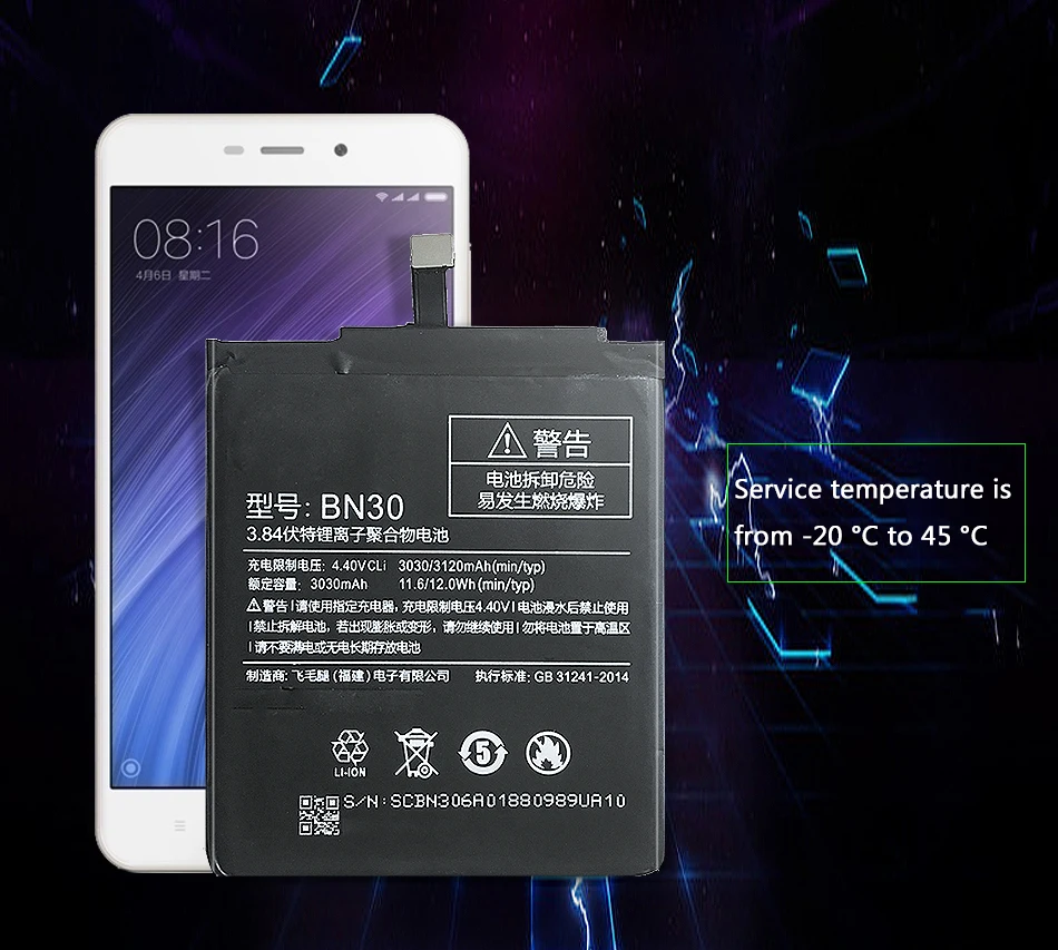 BN30 3030mAh аккумулятор для Xiaomi Redmi 4A литий-ионная аккумуляторная батарея