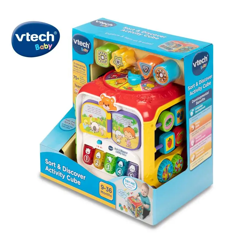 Vtech COS263656 сортировать и открыть для себя развивающий куб, многоцветная 9-36 месяцев интерактивная обучающая забавная игрушка