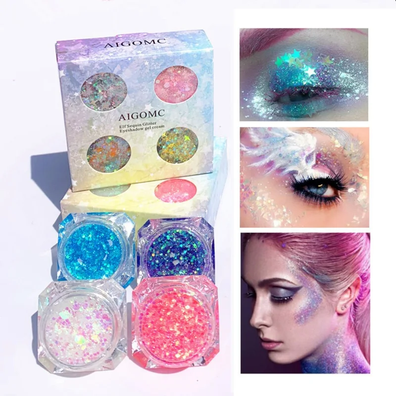 

4-color Gel Sequin Eye Shadow Fairy Pigment Glitter Eyeshadow Makeup Waterproof Cosmetic Maquillaje Party Halloween Eyeshadow*