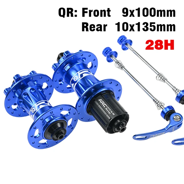 ARC Newest 28 Holes Mountain Bike Hub Disc Brake Aluminum Alloy Bicycle Hub 4 Pawls 48 Clicks Front Hub Rear Hub Warranty 1 Year 28H Blue QR
